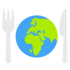 Globus mit Europa und Afrika + Teller mit Messer und Gabel