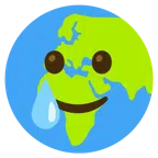 Globus mit Europa und Afrika + lachendes Gesicht mit Träne