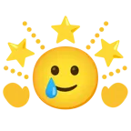 funkelnder Stern + lachendes Gesicht mit Träne
