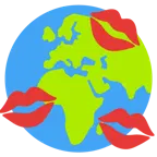 marca de beso + globo terráqueo mostrando Europa y África