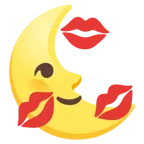 marca de beso + luna de cuarto menguante con cara