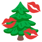 marca de beso + árbol de hoja perenne