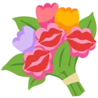 marca de beso + ramo de flores