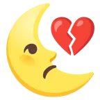 corazón roto + luna de cuarto menguante con cara