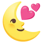 dos corazones + luna de cuarto menguante con cara