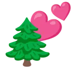 dos corazones + árbol de hoja perenne