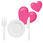 dos corazones + cuchillo y tenedor con un plato