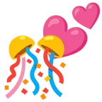dos corazones + bola de confeti