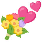 dos corazones + ramo de flores