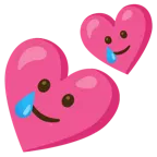 dos corazones + cara sonriente con lágrima