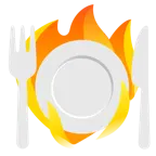 Feuer + Teller mit Messer und Gabel