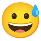 faccina con un gran sorriso + faccina con sorriso e goccia di sudore