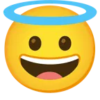 faccina con un gran sorriso + faccina con sorriso e aureola