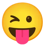 faccina con un gran sorriso + faccina che fa l’occhiolino e mostra la lingua