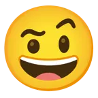 faccina con un gran sorriso + faccina con sopracciglia alzate
