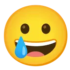 faccina con un gran sorriso + faccina sorridente con lacrima