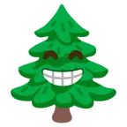 beaming face with smiling eyes + evergreen tree