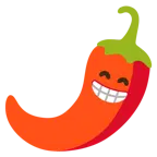 beaming face with smiling eyes + hot pepper