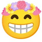 beaming face with smiling eyes + tulip