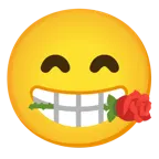 beaming face with smiling eyes + rose