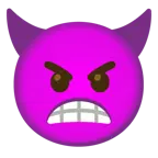 beaming face with smiling eyes + angry face with horns