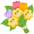 beaming face with smiling eyes + bouquet