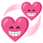 beaming face with smiling eyes + revolving hearts