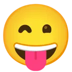 beaming face with smiling eyes + winking face with tongue
