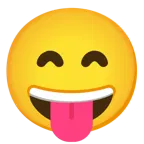 beaming face with smiling eyes + squinting face with tongue