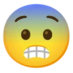 beaming face with smiling eyes + fearful face