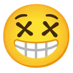 beaming face with smiling eyes + face with crossed-out eyes