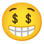 beaming face with smiling eyes + money-mouth face