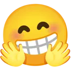 beaming face with smiling eyes + smiling face with open hands
