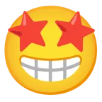 beaming face with smiling eyes + star-struck