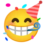 beaming face with smiling eyes + partying face