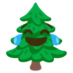 face with tears of joy + evergreen tree