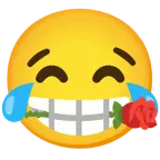 face with tears of joy + rose