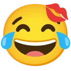 face with tears of joy + kiss mark