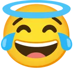 face with tears of joy + smiling face with halo