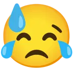 face with tears of joy + downcast face with sweat