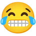 face with tears of joy + grimacing face