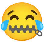 face with tears of joy + zipper-mouth face