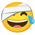 face with tears of joy + face with head-bandage