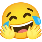 face with tears of joy + smiling face with open hands