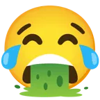 face with tears of joy + face vomiting