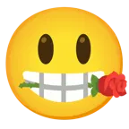 grinning face with big eyes + rose