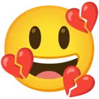 grinning face with big eyes + broken heart