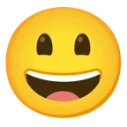 visage souriant avec de grands yeux + visage très souriant aux yeux rieurs