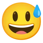 visage souriant avec de grands yeux + visage souriant avec une goutte de sueur