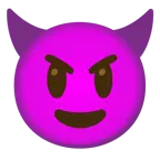 grinning face with big eyes + smiling face with horns